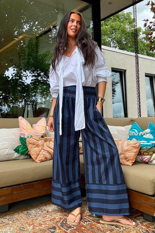 Bloc Stripe Wide Leg Pant Ink & Navy